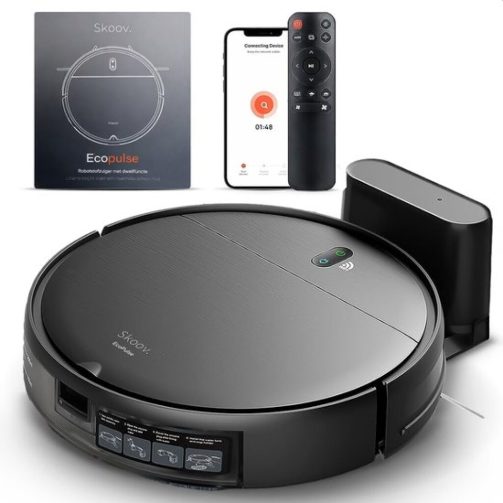 Skoov Ecopulse Robotstofzuiger met dweilfunctie - Met app, afstandsbediening en laadstation - Ideaal voor Huisdieren, Harde vloeren en tapijt - Dweil functie - Stofzuiger - Robot Vacuum