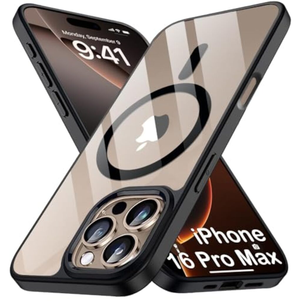 Transparent Back Cover Compatible with iPhone 16 Pro Max | Crystal Clear Slim Case | Shockproof Soft TPU Protective Mobile Cover | Anti-Yellow Scratch Resistant Lightweight Design (Black)