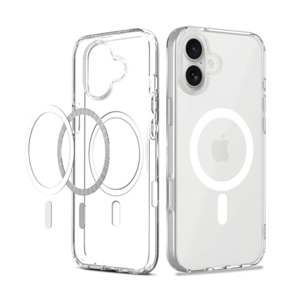 Transparent Back Cover for iPhone 16 Pro Max, Magnetic Lock, Shockproof Bumper, Compatible with MagSafe Wireless Charging