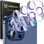 UniqueMe for 3 Pack iPhone 15 Pro/iPhone 15 Pro Max Camera Lens Protector, [Drop Protection] [Case Friendly] 9H Tempered Glass Camera Cover Screen [Update New Version] - Glitter Rosepink