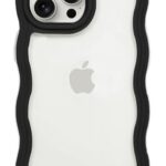 XYNOZ Cute Wavy Silicone Back Cover Compatible with iPhone 15 Pro Max for Girls | Shockproof Soft TPU Slim Fit Stylish Aesthetic Case (Black)