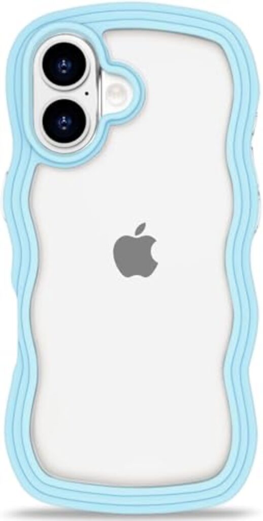 XYNOZ Cute Wavy Silicone Back Cover Compatible with iPhone 16 for Girls | Shockproof Soft TPU Slim Fit Stylish Aesthetic Case (Blue)