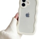 XYNOZ Cute Wavy Silicone Back Cover Compatible with iPhone 16 Plus for Girls | Shockproof Soft TPU Slim Fit Stylish Aesthetic Case (White)