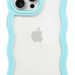 XYNOZ Cute Wavy Silicone Back Cover Compatible with iPhone 16 Pro for Girls | Shockproof Soft TPU Slim Fit Stylish Aesthetic Case (Blue)