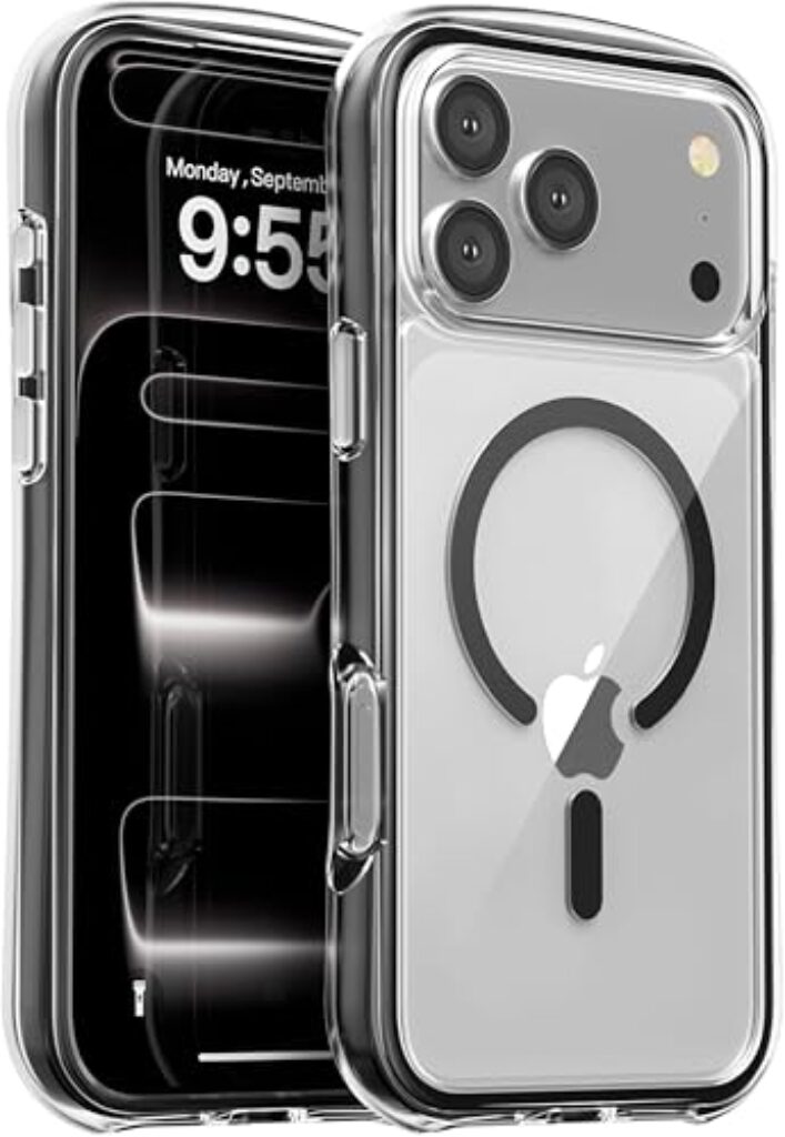 YellowInc 5 Layer Airbag Cushion Frame Case for iPhone 17, Aero-Space Grade Drop Protection, N52 Magnetic, Alloy Metal Buttons, Lifetime Anti-Yellow Cover (Black, iPhone 17 Pro Max)